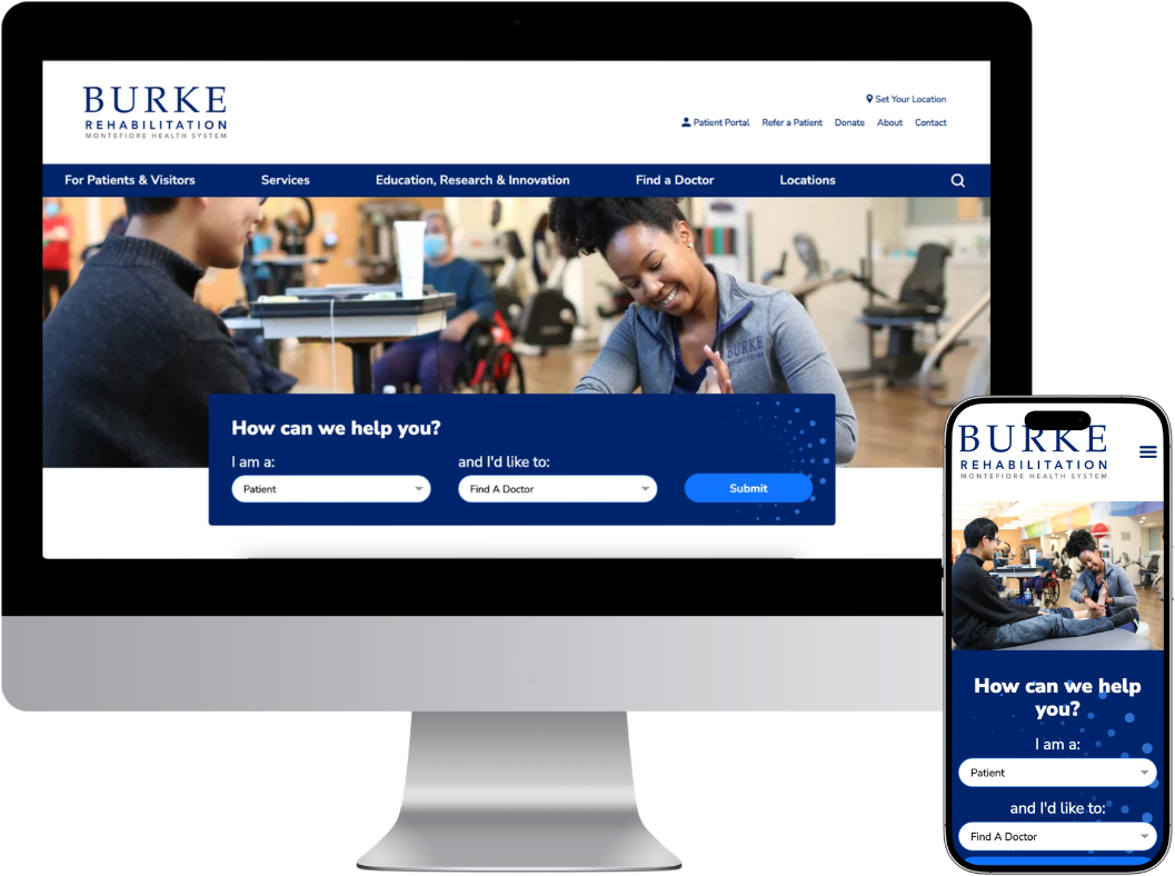Desktop and mobile mockups of Burke Rehabilitation site